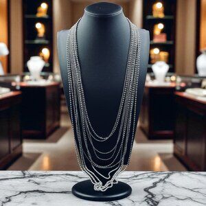 Chicos Silver Multi Strand Ball Bead Statement Necklace Layered Fashion Jewelry